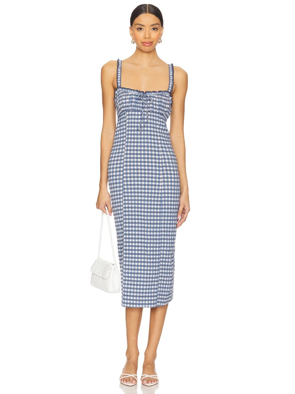 NEW Free People Lucinda Midi Dress Indigo Combo Gingham